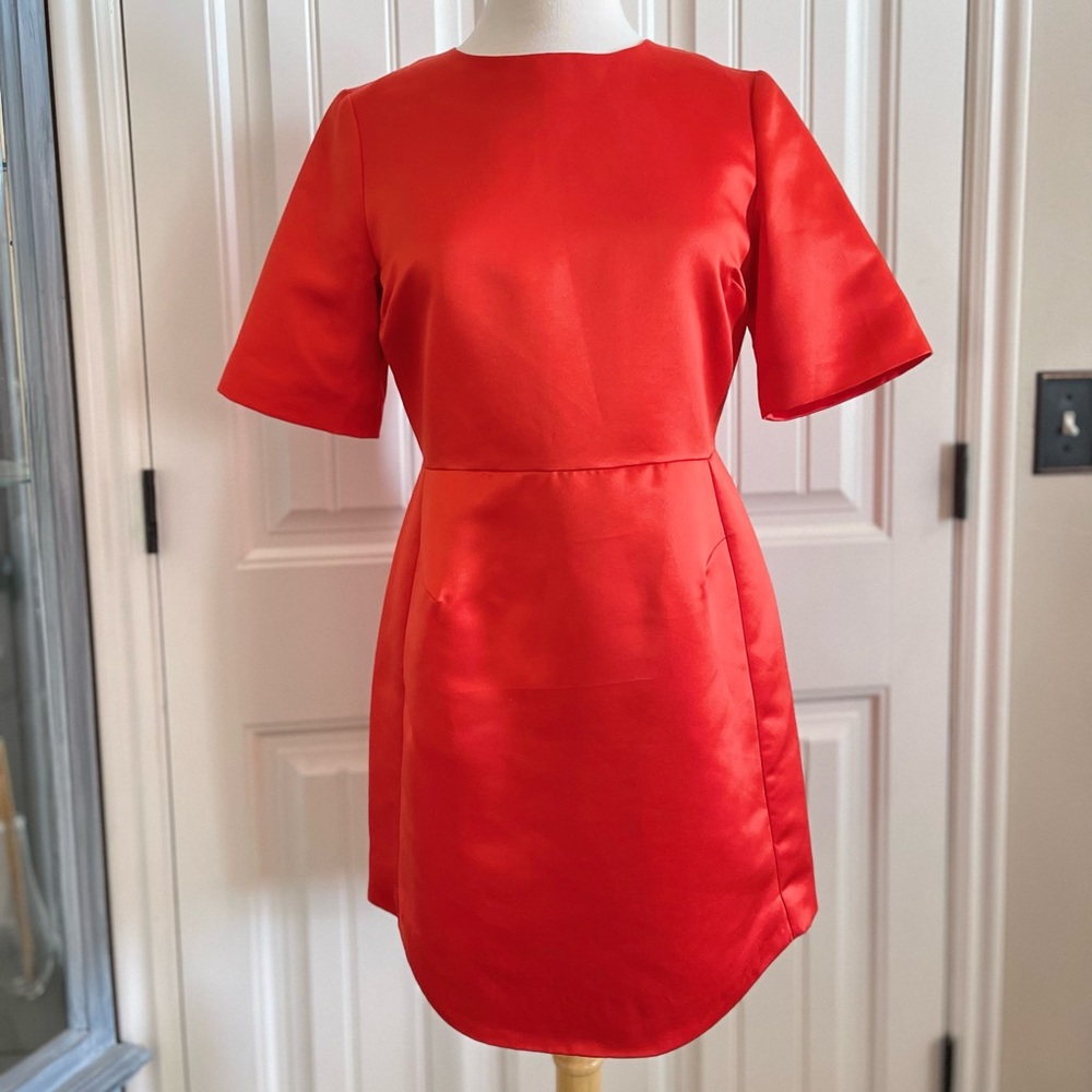 Topshop red satin A line crew neck short sleeve mini dress